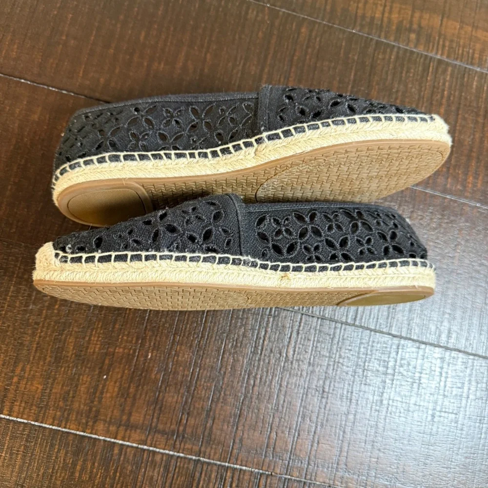 Michael Kors Darci Black Eyelet Espadrille Flats Jute Floral Laser Cut Slip On 7
